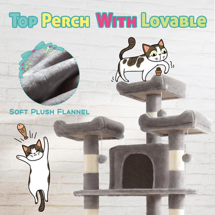 SHA CERLIN 73-Inch Fan-Shaped Corner Cat Tree for Indoor Cats -Save Space with Multi-Level Perches, Condo, Sisal Scratching Posts (Blue/Gray/Beige/Pink/Leopard/White&Black Spot）#Tiktokshopbacktoschool