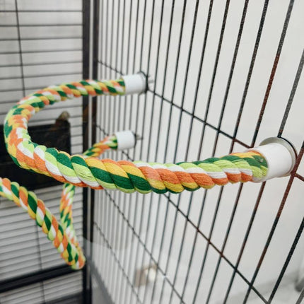 Dual-Length Parrot Climbing Rope Set- 40” & 14” Bendable Cotton Bird Toy with Two-Sides Screws, Chew-Proof & Cage-Mountable for Conures, Cockatiels, Lovebirds (Yellow/Orange/Green/White)