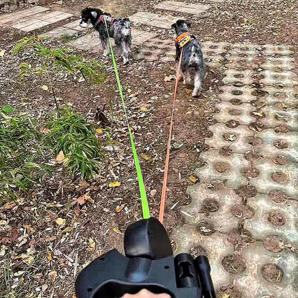 Tangle-Free Retractable Double Dog Leash for 2 Dogs – Dual Head Leash with LED Flashlight & Waste Bag Dispenser – No-Twist Leash for Small & Medium Dogs like Golden Retriever, Husky, Doberman, French Bulldog, Corgi, Dachshund, Pomeranian-Vsj
