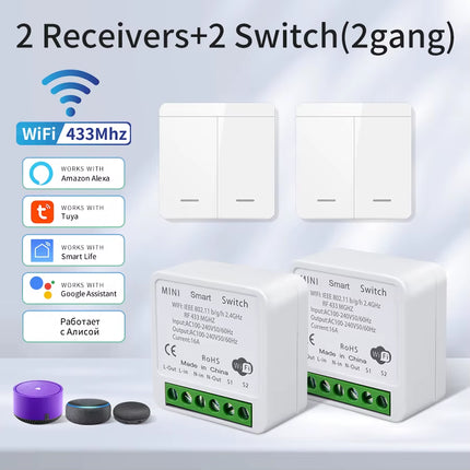 Tuya Smart Wifi Switch for Lighting RF 433Mhz Wireless Switch Smart Life APP Voice Control Work with Alexa Google Home Alice