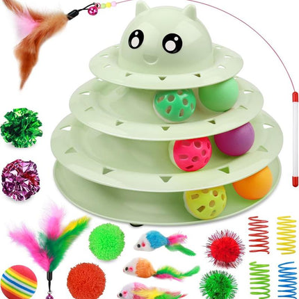 Cat Toy Roller 3-Level Turntable Cat Toys Balls with Six Colorful Balls Interactive Kitten Fun Mental Physical Exercise Puzzle Kitten Toys