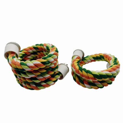 Dual-Length Parrot Climbing Rope Set- 40” & 14” Bendable Cotton Bird Toy with Two-Sides Screws, Chew-Proof & Cage-Mountable for Conures, Cockatiels, Lovebirds (Yellow/Orange/Green/White)