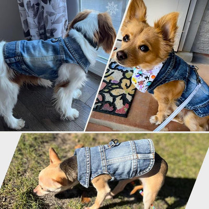 Dog Jean Jacket, Blue Denim Shirt Classic Lapel Vest Coat Costume Puppy T-Shirt, Comfort Tank Top Cool Apparel, Washed Pet Clothes for Dogs Boy Girl (With D-Ring, Medium)