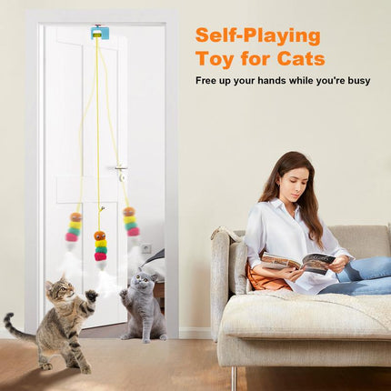 SPOVEN Pet Stress Relief Toys for Cats,Rechargeable Interactive Hanging Door Cat Toy, Automatic Electric Flying Bird Cat Toy for Hunting Exercising Eliminating Boredom, for All Breeds