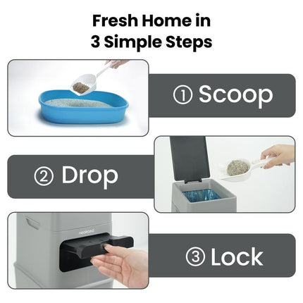 Neakasa Pooguard Waste Disposal Receptacles, 9.2L Trash Can for Cat Litter, Dog Waste & Diapers, with Viewing Window, Wider Opening, and 4-Month Refill (Gray)