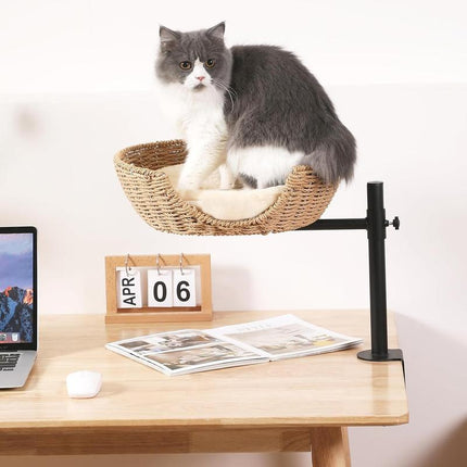 Cat Desk Bed, 360°Rotating & Adjustable Cat Bed for Desk, Desk Cat Nest Bed Max Load 50 Lbs, Soft Pet Bed with Pet Mat Indoor Cat Furniture for Office Desks, Game Tables