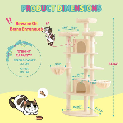 SHA CERLIN 73-Inch Fan-Shaped Corner Cat Tree for Indoor Cats -Save Space with Multi-Level Perches, Condo, Sisal Scratching Posts (Blue/Gray/Beige/Pink/Leopard/White&Black Spot）#Tiktokshopbacktoschool