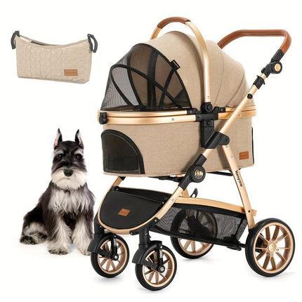 Kenyone Pet Stroller 3 in 1 for Medium Small Size Dogs Luxury Large Cat Stroller Detachable Carrier for Puppy, Kitty, Doggie
