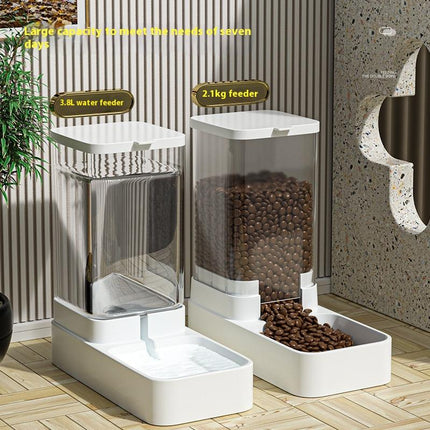 Pet Automatic Feeding and Drinking Set, One Feeder and One Water Feeder with Automatic Adjustment for Daily Feeding of Cats, Dogs and Other Pets.