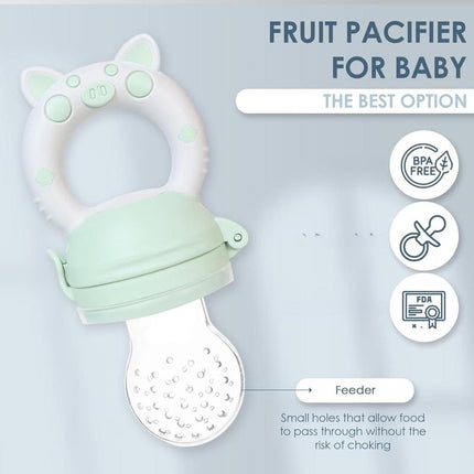 Baby Fruit Feeder Pacifier Bpa-Free Silicone Baby Food Feeder for Self Feeding Teething Relief - 4+ Months 6 Silicone Nipples - 2 Pack Fresh Fruit Pacifier Frozen Teether - Blue & Green