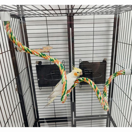 Dual-Length Parrot Climbing Rope Set- 40” & 14” Bendable Cotton Bird Toy with Two-Sides Screws, Chew-Proof & Cage-Mountable for Conures, Cockatiels, Lovebirds (Yellow/Orange/Green/White)