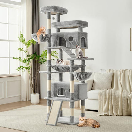 Purrfest 80 Inch Tall Cat Tree Tower for Indoor Cats/Large Cat Tree with Hammock, Scratching Posts & Perches/Big Multi-Level Cat Tower for Large Adult Cats