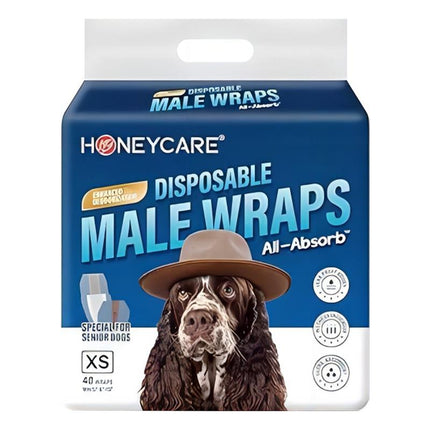 Honeycare Disposable Male Wraps for Senior Dogs, Medium Size, 40 Count, Super Absorbent, Breathable, Wetness Indicator, Super Deodorization, Cute Suit Suspenders Design