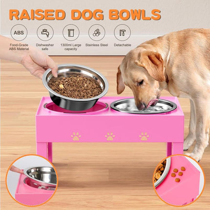 Elevated Dog with Mat, Raised Dog Food Bowl Stand with 2 Stainless Steel , 5 Height Adjustable (3.1", 9", 10", 11", 12") Non-Slip Feeder Set for Medium and Large Dogs - Pink