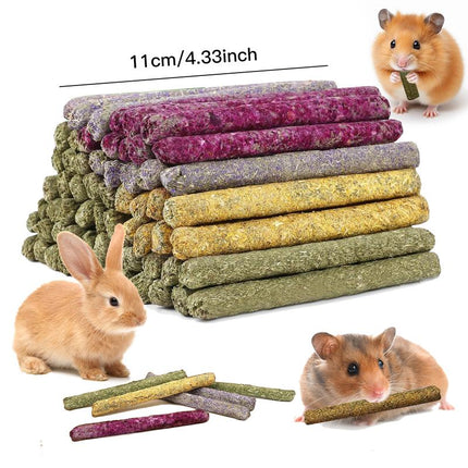 JOREWOOD 33PCS Rabbit Chew Sticks, Mixed Natural Timothy Hay Flower Rose Dahlberg Daisy and Forget-Me-Not Chew Toys Treats for Bunny Chinchilla Guinea Pig Hamster and Other Small Pets Molar Snacks