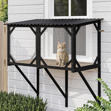 LEMBERI Cat Window Box, 43.3" Catio Outdoor Cat Enclosure for Sunbathing, Napping & Overlooking, Sturdy Window Perch for Large Indoor Cats - All Weather Use, Nature Friendly Design