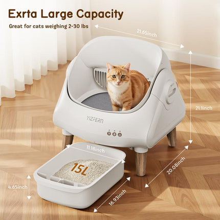 YIZFERN Smart Self-Cleaning Cat Litter Box APP Controlled Multi-Cat Safe Litterbox with Dual Safety System & Triple Odor Control Technology