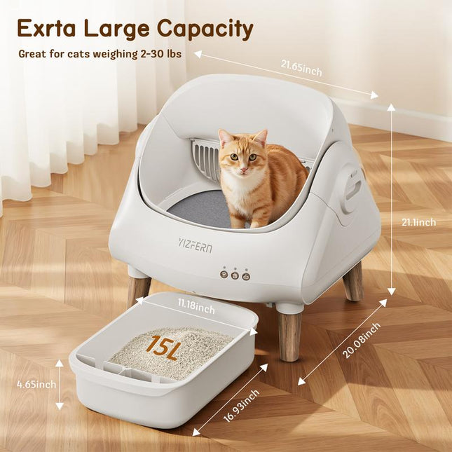 YIZFERN Smart Self-Cleaning Cat Litter Box APP Controlled Multi-Cat Safe Litterbox with Dual Safety System & Triple Odor Control Technology