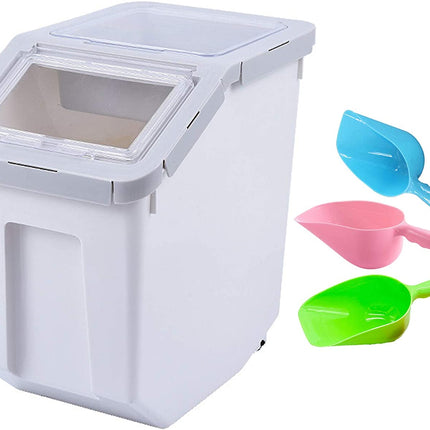 Food Storage Container 20Lb, Large Airtight Pet Food Containers, Dog Food Bin with Scoop, Measuring Cup for Storage Pet Dog Cat Food Supplies - Grey