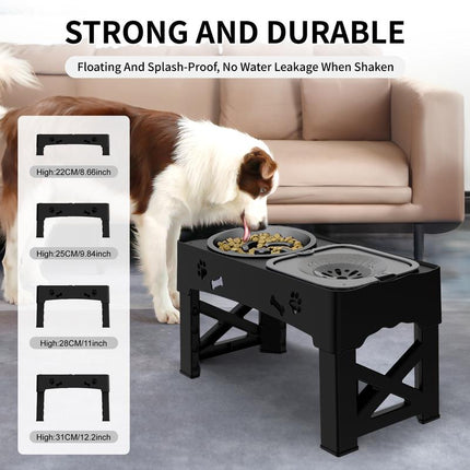 Elevated Dog Bowls, Raised Dog Bowl Stand with Slow Feeder & No Spill Water Bowl, 5 Adjustable Heights for Large Medium and Small Dogs