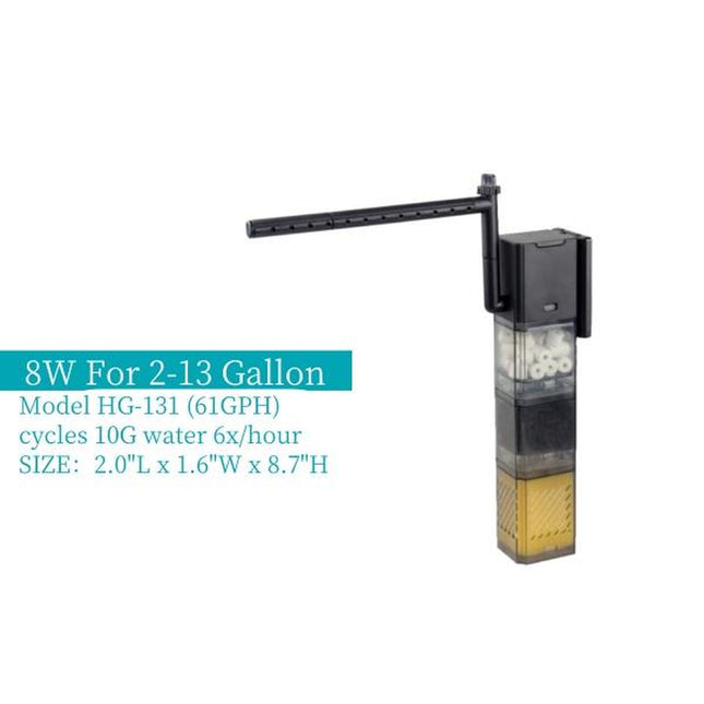 Hygger Aquarium Filter 5 in 1 Multiple Function Power Quiet Fish Tank Filter with Rainfall Aeration 3-Stages Filtration Adjustable Submersible Internal and Water Changer Fish Filter for 2 to 45 Gallon Fish Tank