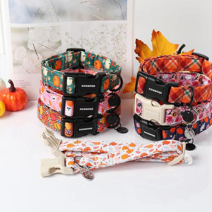 DOGWONG Adjustable Fall Pumpkin Dog Collar - Fashionable Soft Thanksgiving Pet Necklace for All Dog Sizes