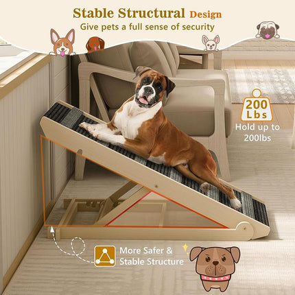 【September Restock】Aowos Dog Ramp for Bed, Folding Wooden Pet Ramp for Small Large Dogs Cats, 7 Adjustable Height from 10.8" to 26.6", Portable Stable Dog Pet Steps for Car Couch High Bed, Supports up to 200Lbs