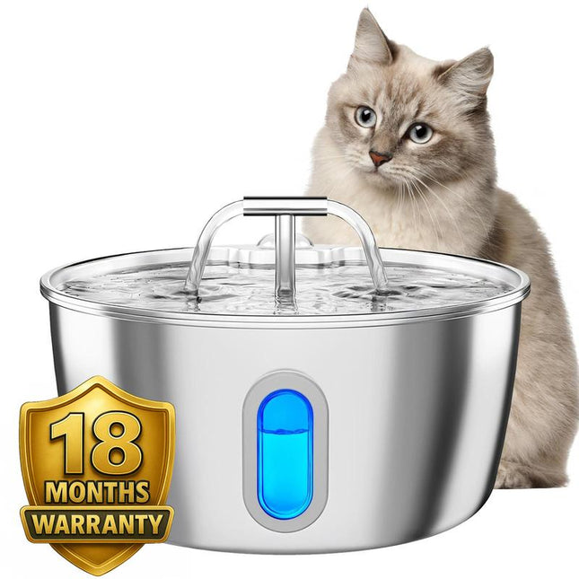 Round One Cat Water Fountain Stainless Steel - 3.2L/108Oz Pet Water Fountain for Cats Indoor - Automatic Pet Watering Dispenser (1 Filter)