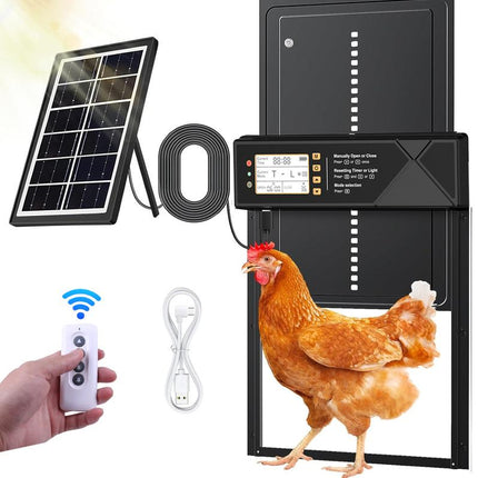 Automatic Chicken Coop Door Solar Powered, Extra Large Auto Chicken Door Mix 4 Modes with Timer & Light Sensor, Usb-C Charging, anti Pinch & Alert, Remote, LED Screen, Aluminum Alloy Weather Proof Coop Door