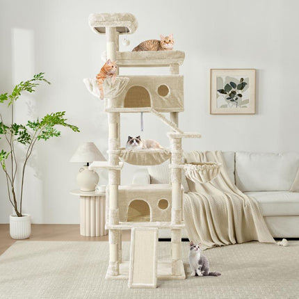 Purrfest 80 Inch Tall Cat Tree Tower for Indoor Cats/Large Cat Tree with Hammock, Scratching Posts & Perches/Big Multi-Level Cat Tower for Large Adult Cats