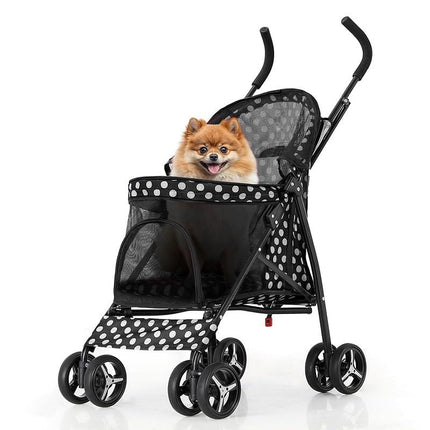 4 Wheels Pet Stroller, Easy-Fold Puppy Cage Jogger Stroller with Sun Cover, Pad and Rear Storage Bag, Breathable and Visible Mesh for Small/Medium Pets up to 22 Lbs, Black Cattravel Comfy Carrier with Washable Bed
