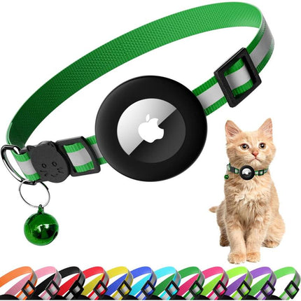 Cat Collar with Air Tag Holder, Reflective Kitten Collar with Bell, Breakaway Airtag Cat Collar for Boys Girls Cats, GPS Tracker for Cats 0.4’’ Width Adjustable Safe Kitty Collar, Black