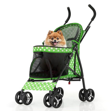 4 Wheels Pet Stroller, Easy-Fold Puppy Cage Jogger Stroller with Sun Cover, Pad and Rear Storage Bag, Breathable and Visible Mesh for Small/Medium Pets up to 22 Lbs, Black Cattravel Comfy Carrier with Washable Bed