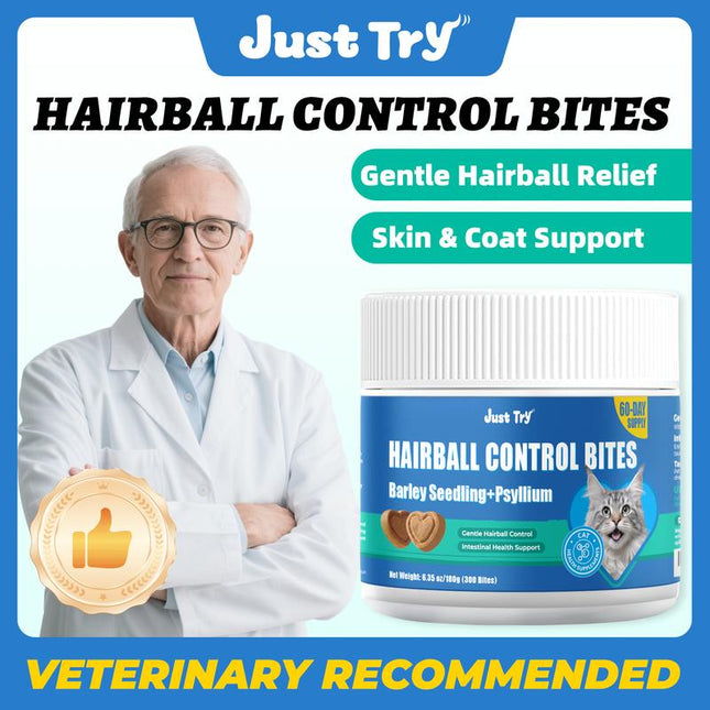 Just Try Cat Grass Hairball Relief Treats – Pumpkin & Omega-3 Fish Oil for Digestive Support, Chicken Flavor Hairball Treatment for Cats, 300 Count