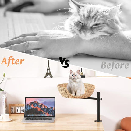 Cat Desk Bed, 360°Rotating & Adjustable Cat Bed for Desk, Desk Cat Nest Bed Max Load 50 Lbs, Soft Pet Bed with Pet Mat Indoor Cat Furniture for Office Desks, Game Tables