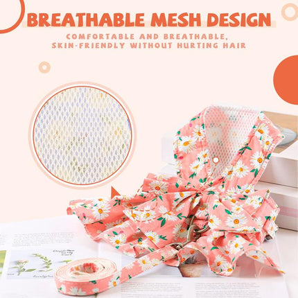 Dog Dress with Bowknot Harness & Leash Set – Floral Princess Outfit for Small Dogs & Cats, Breathable Spring/Summer Pet Clothes