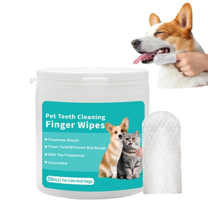 Pet Dental Cleaning Finger Wipes for Dogs & Cats - 50 Pcs, Safe Formula with Tea Polyphenol, Unscented, Fresh Breath, Oral Care Wipes Grooming Cleaner Toothbrush