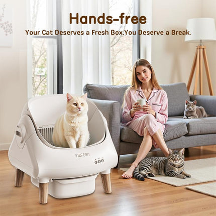 YIZFERN Smart Self-Cleaning Cat Litter Box APP Controlled Multi-Cat Safe Litterbox with Dual Safety System & Triple Odor Control Technology