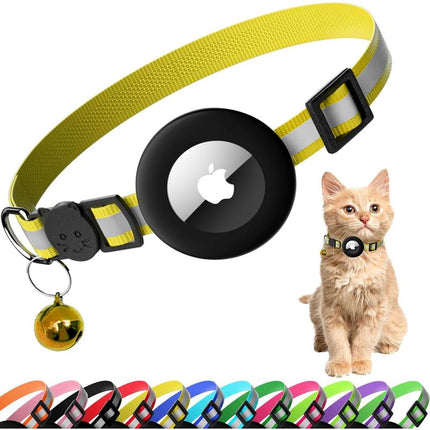 Cat Collar with Air Tag Holder, Reflective Kitten Collar with Bell, Breakaway Airtag Cat Collar for Boys Girls Cats, GPS Tracker for Cats 0.4’’ Width Adjustable Safe Kitty Collar, Black