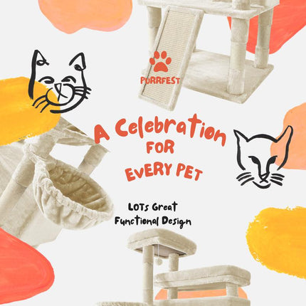 Purrfest 80 Inch Tall Cat Tree Tower for Indoor Cats/Large Cat Tree with Hammock, Scratching Posts & Perches/Big Multi-Level Cat Tower for Large Adult Cats