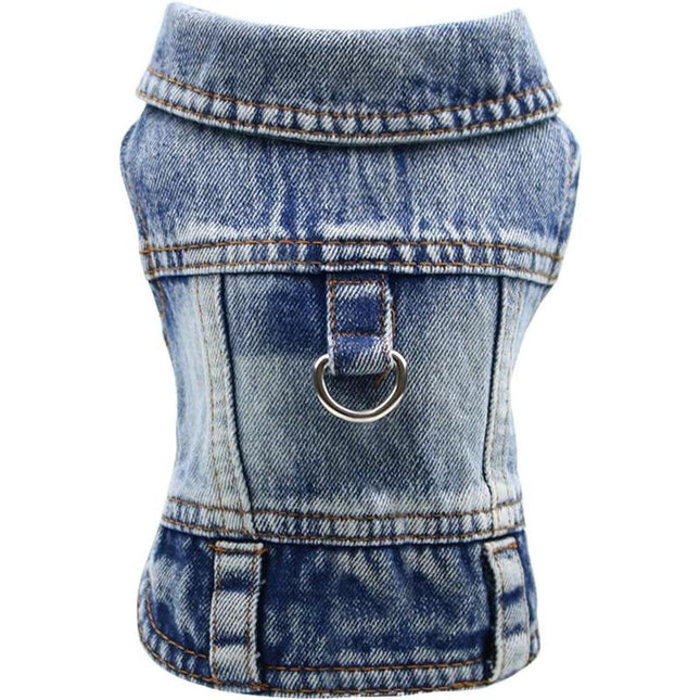 Dog Jean Jacket, Blue Denim Shirt Classic Lapel Vest Coat Costume Puppy T-Shirt, Comfort Tank Top Cool Apparel, Washed Pet Clothes for Dogs Boy Girl (With D-Ring, Medium)