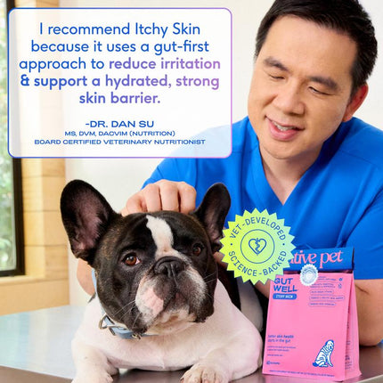 Native Pet Gutwell Itchy Skin Relief for Dogs - Dog Allergy & anti Itch Skin Irritation Treatment - Promotes Skin Hydration, Elasticity & Healthy Barrier with Triple-Biotic Blend, Zinc, & Vitamin E - 60 Scoops