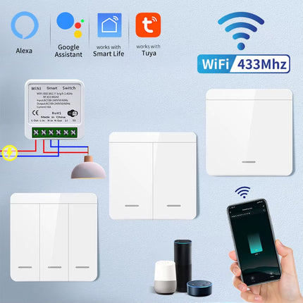 Tuya Smart Wifi Switch for Lighting RF 433Mhz Wireless Switch Smart Life APP Voice Control Work with Alexa Google Home Alice
