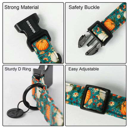 DOGWONG Adjustable Fall Pumpkin Dog Collar - Fashionable Soft Thanksgiving Pet Necklace for All Dog Sizes
