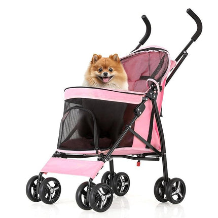 4 Wheels Pet Stroller, Easy-Fold Puppy Cage Jogger Stroller with Sun Cover, Pad and Rear Storage Bag, Breathable and Visible Mesh for Small/Medium Pets up to 22 Lbs, Black Cattravel Comfy Carrier with Washable Bed