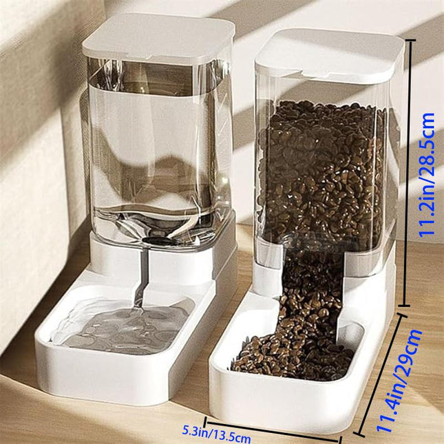 Pet Automatic Feeding and Drinking Set, One Feeder and One Water Feeder with Automatic Adjustment for Daily Feeding of Cats, Dogs and Other Pets.