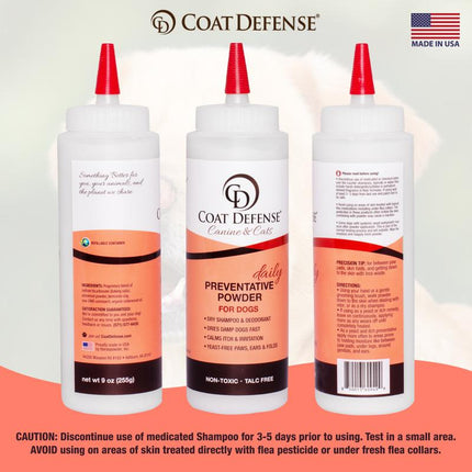 COAT DEFENSE Paw Licker Bundle - Daily Preventative Powder & Sensitive Skin Dog Shampoo - Non-Toxic, Talc-Free, Aloe Vera Based Formula