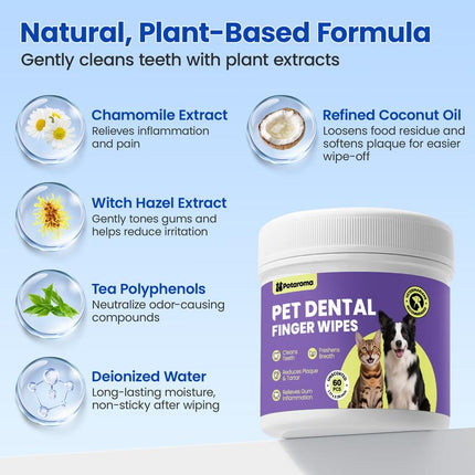 Potaroma Pet Cleaning Finger Wipes for Dogs and Cats – No-Rinse Finger Toothbrush Kit Ear Cleaner Grooming Kit Gum Care Dental Wipes, Soft & Disposable – 60 Count