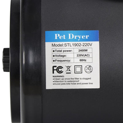 NOVA Dog Hair Dryer 2400W Professional Pet Grooming Dryer Adjustable Speed W/4 Nozzles