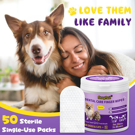 Snugtail Dog Teeth Cleaning Wipes for Bad Breath – 50 Pcs,Dental Wipes for Dogs & Cats to Remove Plaque, Tartar & Freshen Breath,No-Rinse Toothpaste Alternative,Gentle Gum Care for Puppy, Adult & Senior Pets